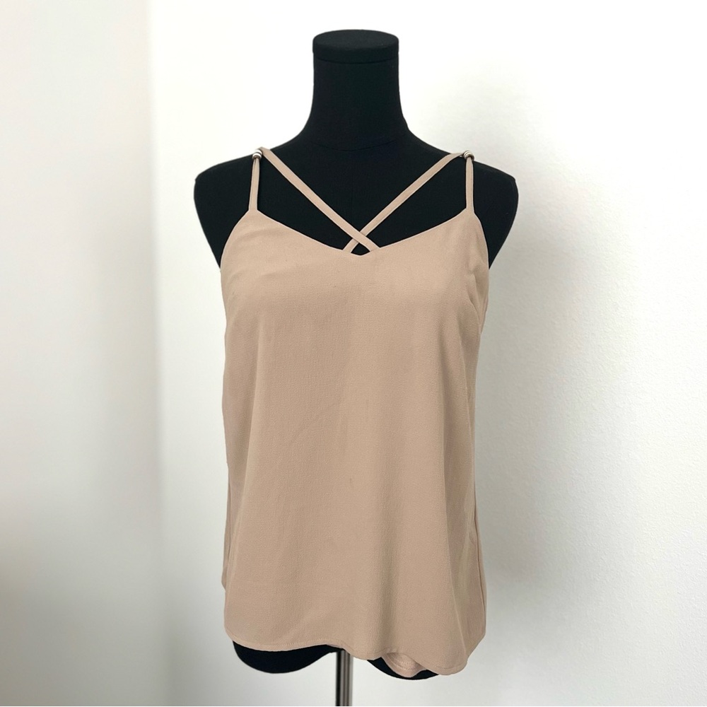 Bebe Beige Tank with Beaded Straps in Size XS